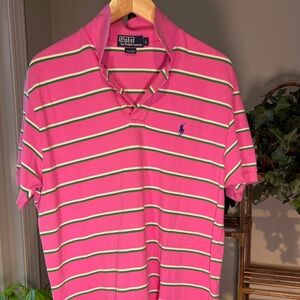 Vintage Polo Ralph Lauren Shirt Pink With White & Green Stripe